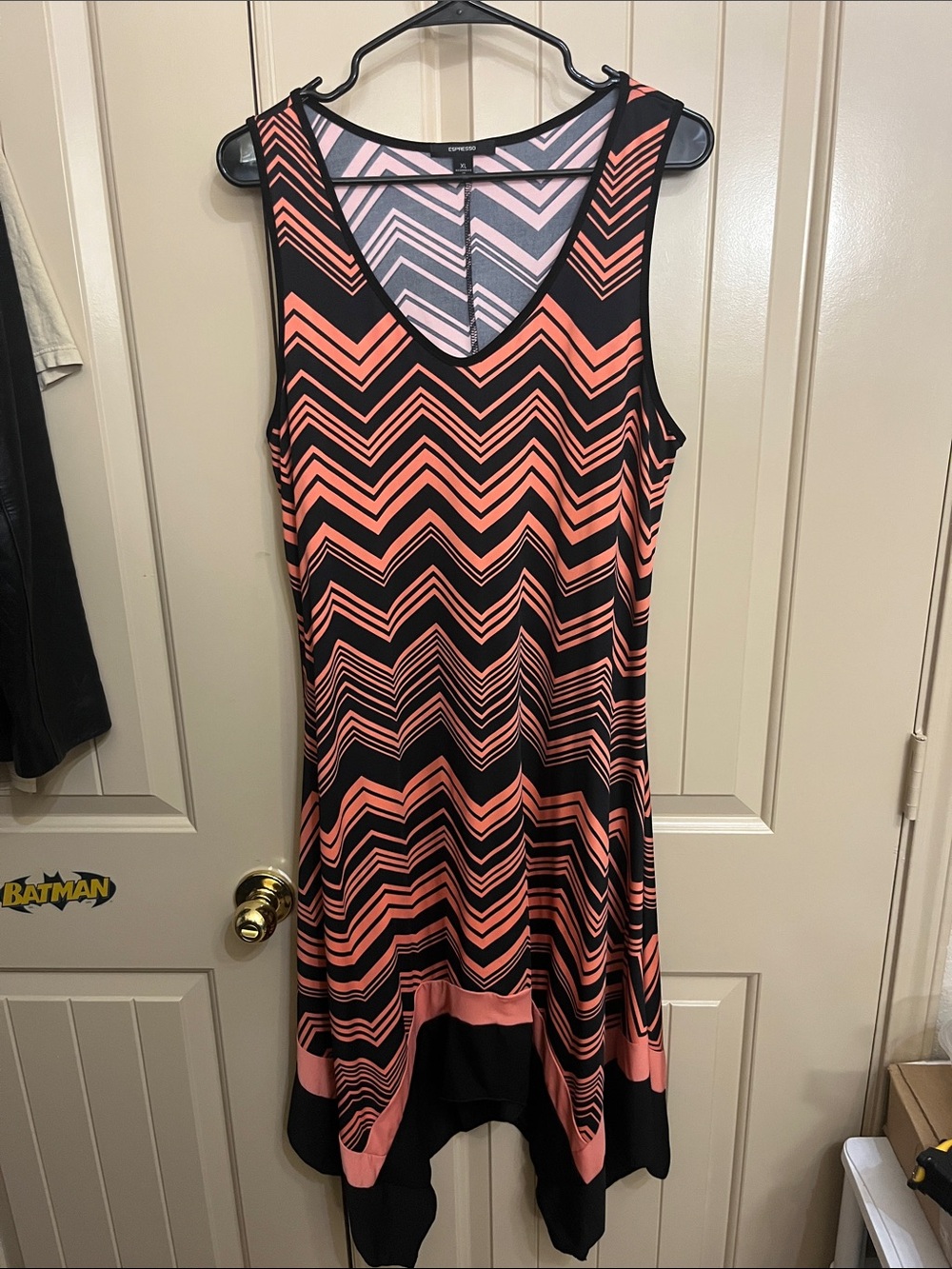 Espresso Black and Coral Chevron Asymmetrical Tank Dress